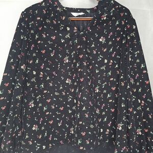 Time and Tru Floral Corduroy Popover Top 100% Cotton Peasant Boho Blouse L